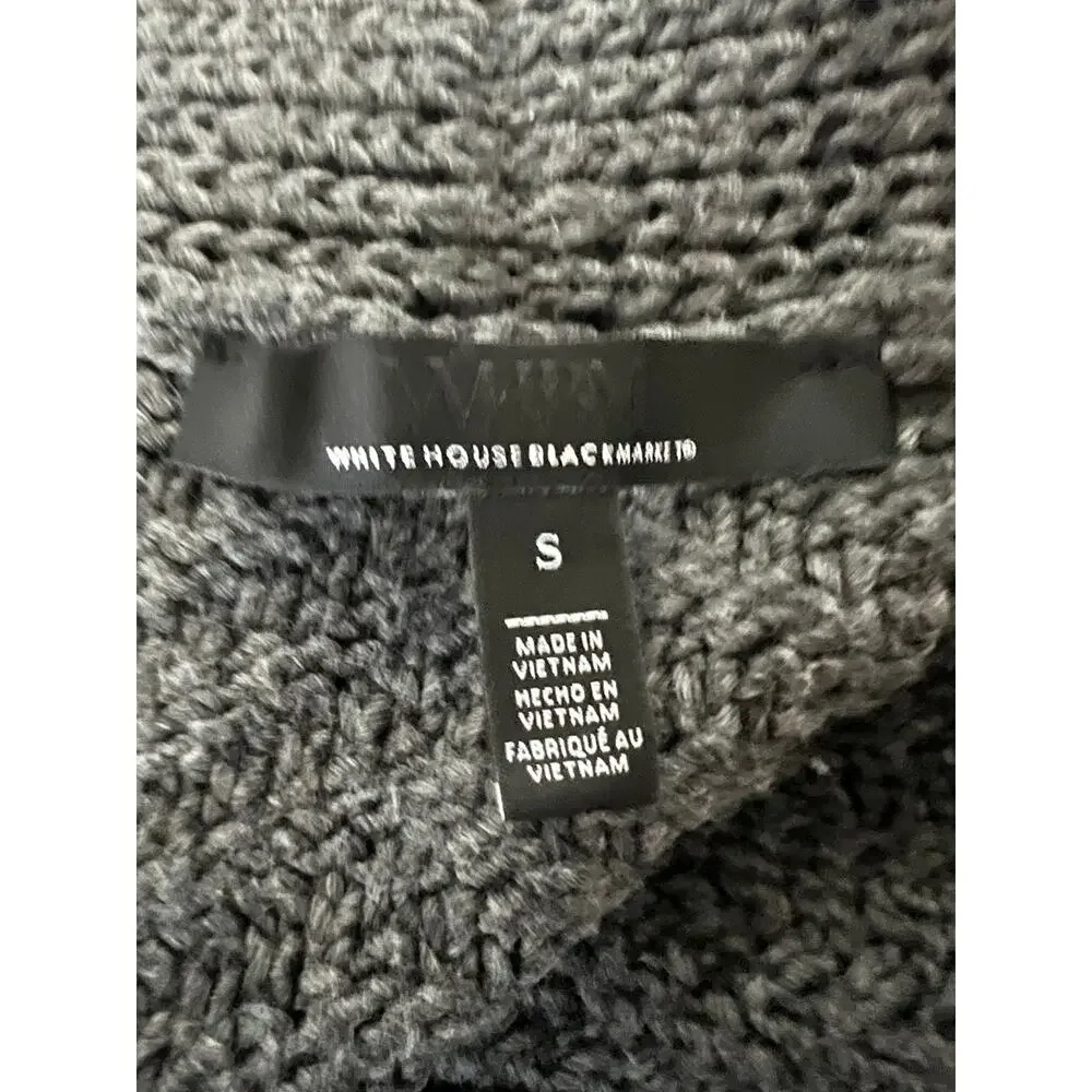 White House Black Market Fringe Shawl Sweater Coat Grey Pockets Belt Sz S